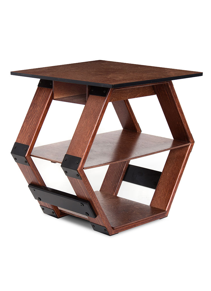 Hex Table Dark Wood Stained End Table